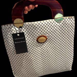 Vintage 1960's white mesh handbag with Tortoise handle and detail.